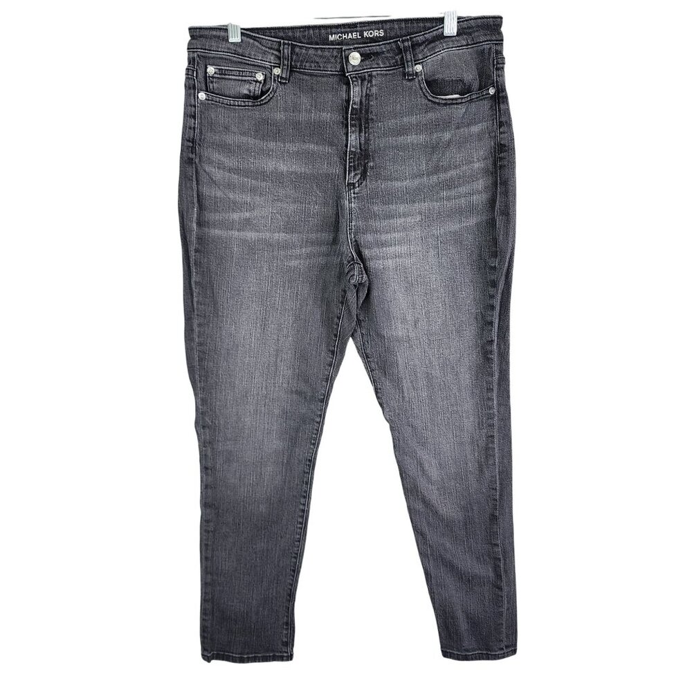 Womens Michael Kors Black Skinny Denim Jeans Hi Rise Cotton Stretch Size 14